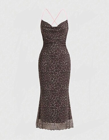 Zara y2k midi elbise leopar desenli