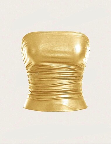 y2k gold altin straplez bluz