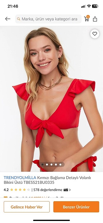 Trendyolmilla kırmızı bikini üstü