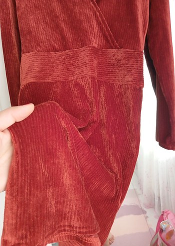 Kırmızı Kadife Hamile Bluzu V Yakalı - Görsel 4