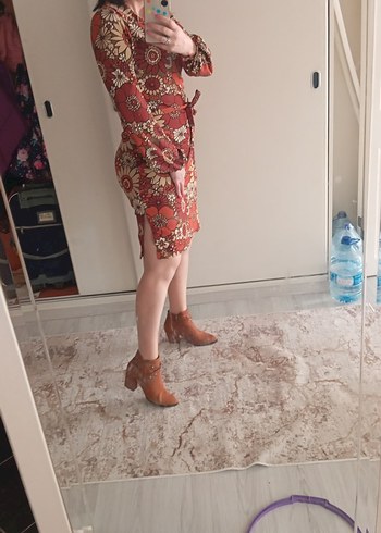 Bohem Çiçek Desenli Midi Kalem Elbise - Görsel 3