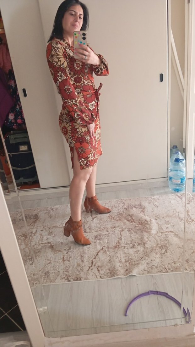 Bohem Çiçek Desenli Midi Kalem Elbise - Görsel 3