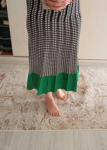 Kadın Pilili Uzun Yeşil Ekose Etek - Görsel 3