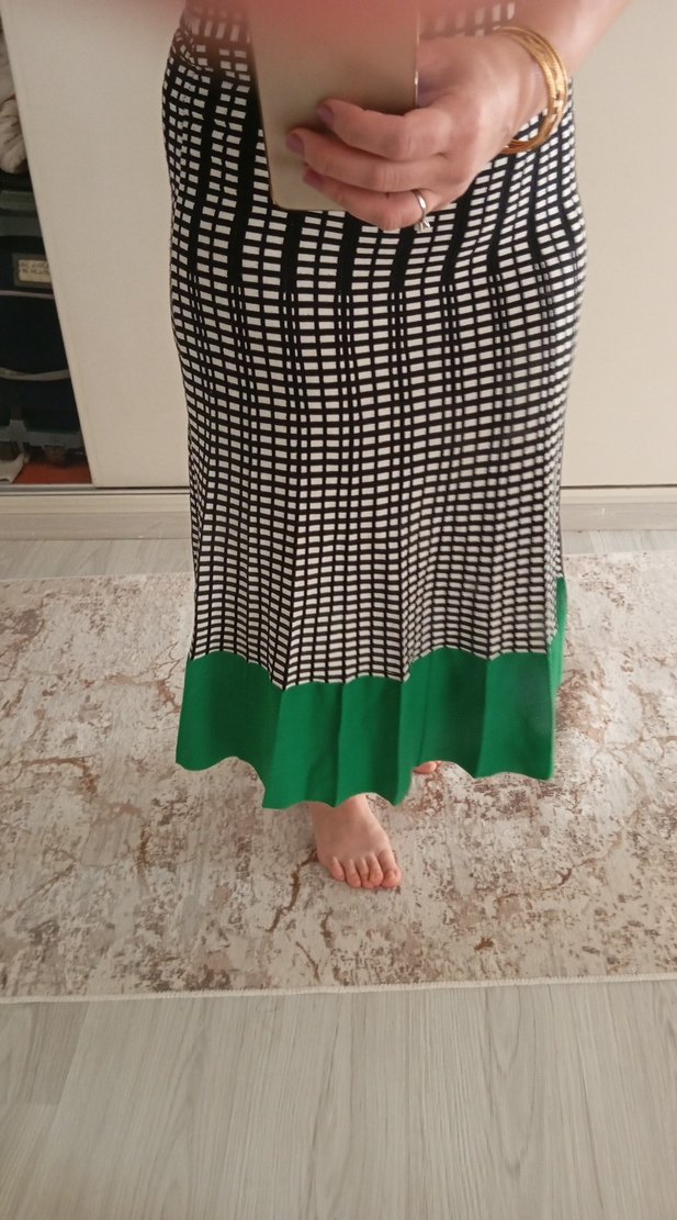 Kadın Pilili Uzun Yeşil Ekose Etek - Görsel 4