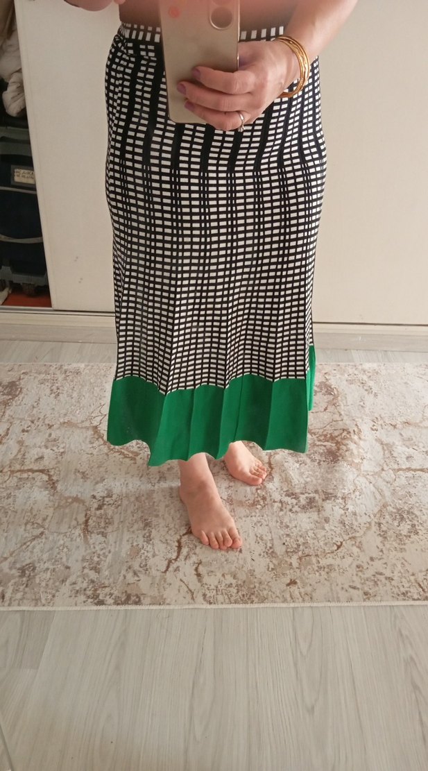 Kadın Pilili Uzun Yeşil Ekose Etek - Görsel 3