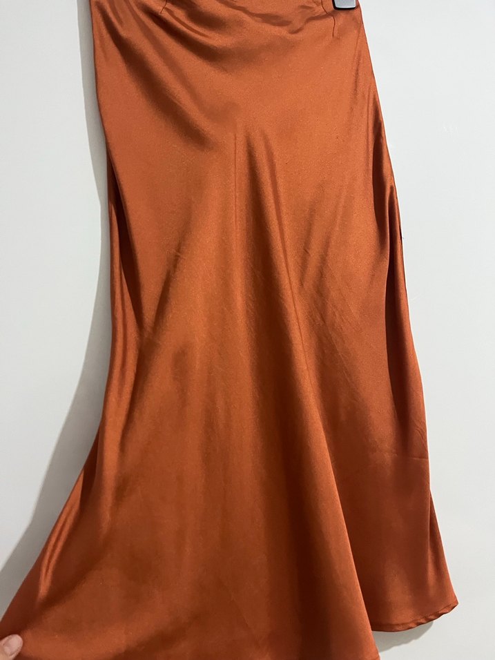 Kadın Kahverengi Uzun Saten Etek - Görsel 2