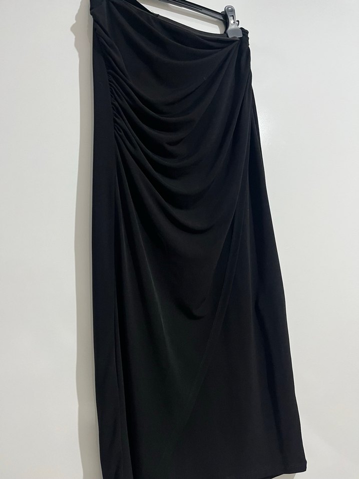 Drapeli Uzun Siyah Hamile Eteği - Görsel 2