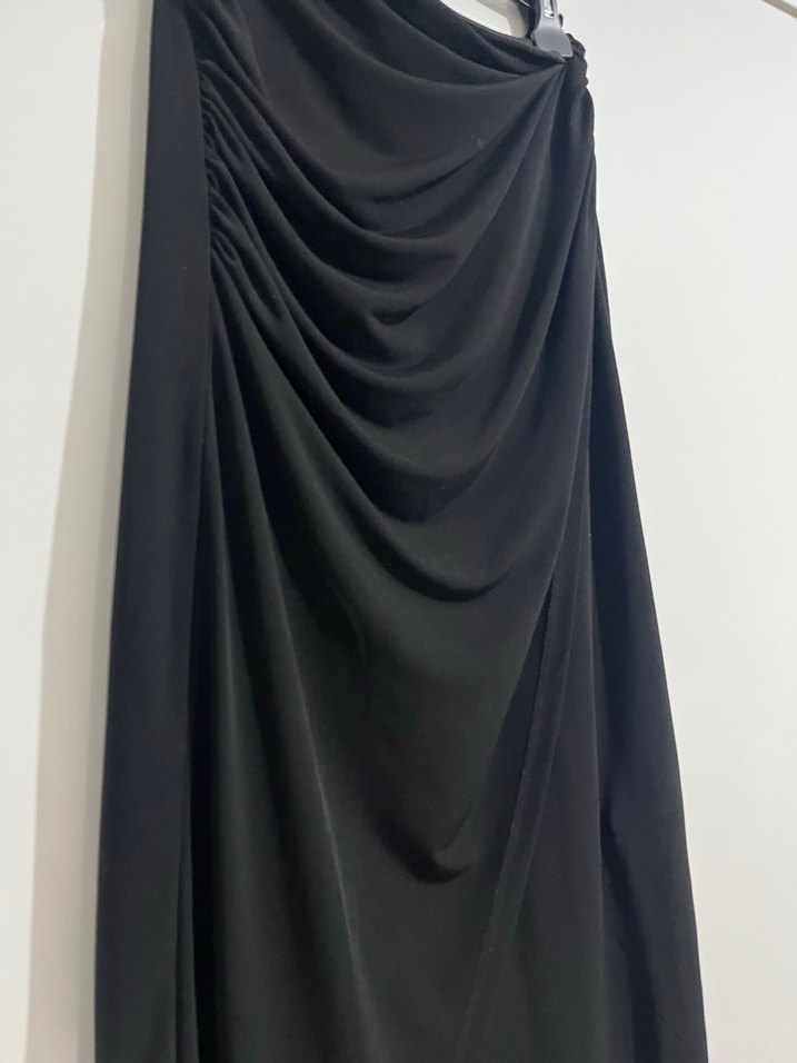 Drapeli Uzun Siyah Hamile Eteği - Görsel 3