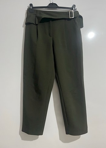 Kemerli Koyu Yeşil Kadın Kumaş Pantolon - Görsel 2