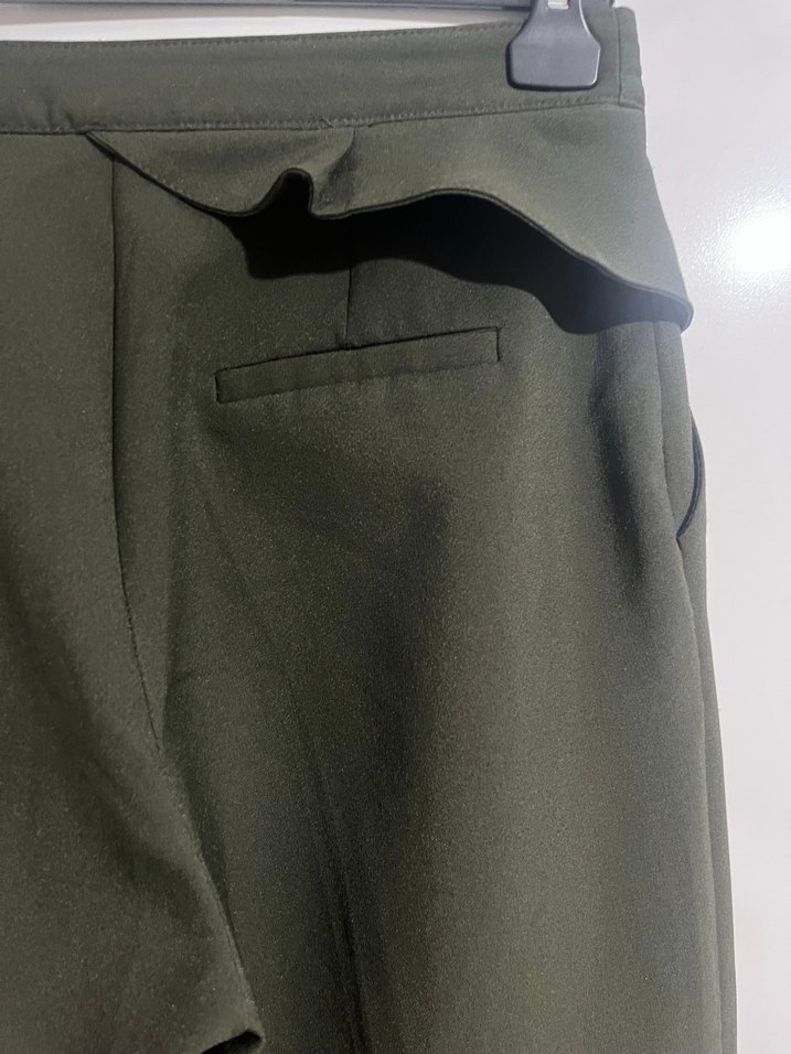 Kemerli Koyu Yeşil Kadın Kumaş Pantolon - Görsel 3