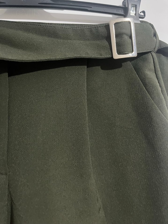 Kemerli Koyu Yeşil Kadın Kumaş Pantolon - Görsel 4