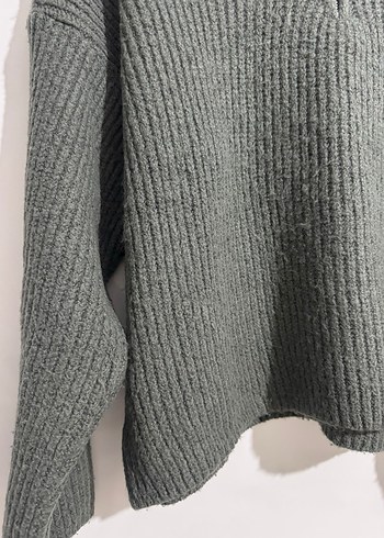 Gri Yarım Fermuarlı Yün Kadın Kazak - Görsel 2