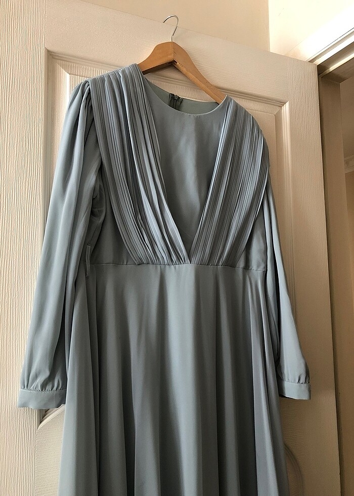 Şifon su yeşili tesettür abiye/elbise - Görsel 2