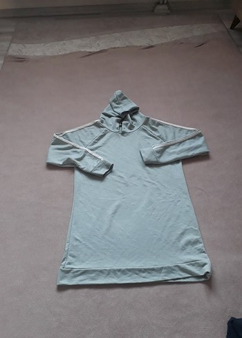Gri Yüksek Yakalı bayan tuniği Kollu Sweatshirt