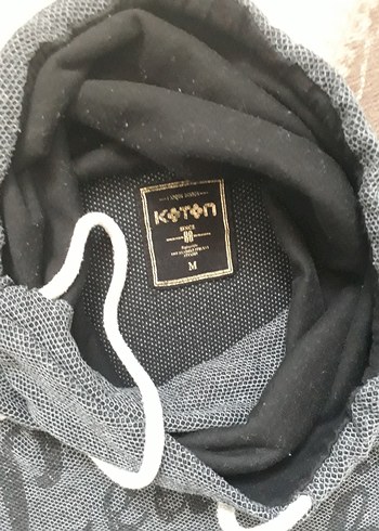 l Beden Gri Erkek Kapüşonlu Sweatshirt Triko Detaylı