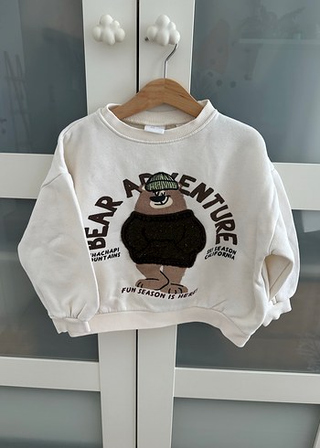 Erkek Çocuk Beyaz Sweatshirt Baskılı Ayı