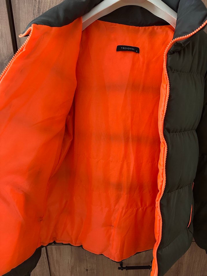 Kadın Haki Fermuarlı Kısa Mont - Görsel 5