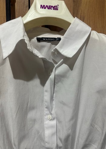 Düğmeli Beyaz Keten Kadın Gömlek - Görsel 2