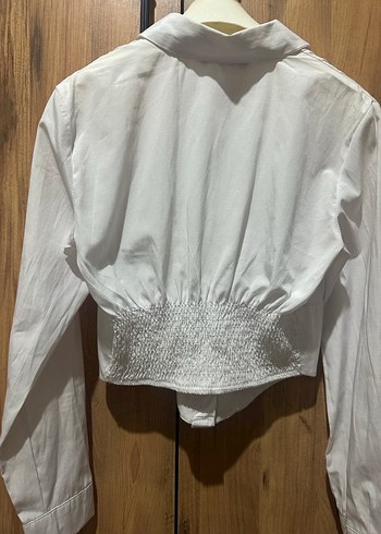 Düğmeli Beyaz Keten Kadın Gömlek - Görsel 3