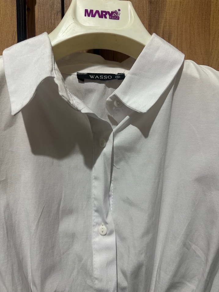 Düğmeli Beyaz Keten Kadın Gömlek - Görsel 2