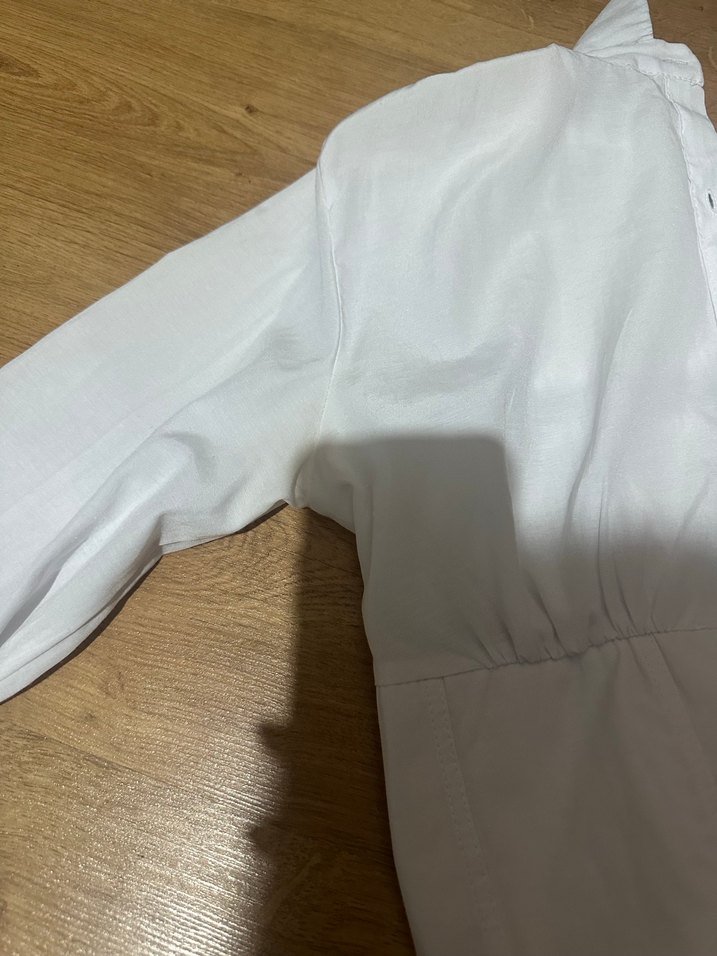 Düğmeli Beyaz Keten Kadın Gömlek - Görsel 5