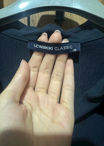 Lacivert Keten Kadın Kısa Kollu Gömlek - Görsel 4