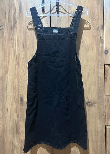 Siyah Denim Midi Kısa Salopet - Görsel 2