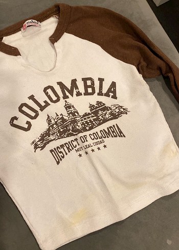 Colombia  Uzun Kollu Kahverengi Baskılı Tişört - Görsel 2