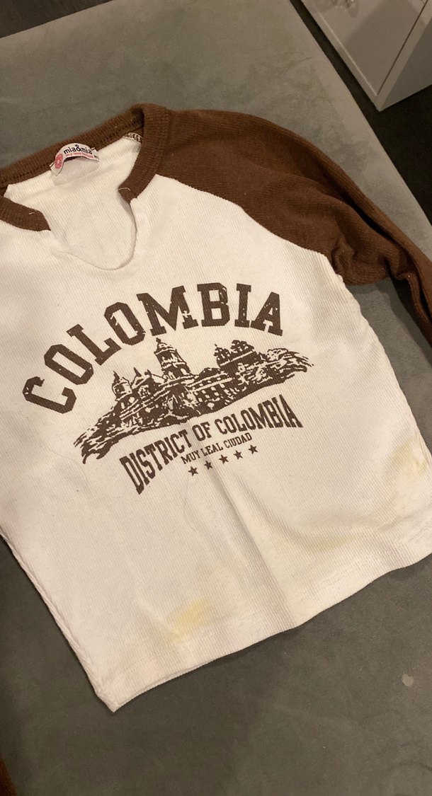 Colombia  Uzun Kollu Kahverengi Baskılı Tişört - Görsel 2