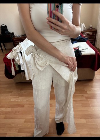 Bohem Tarzı Beyaz Keten Midi Pantolon - Görsel 2