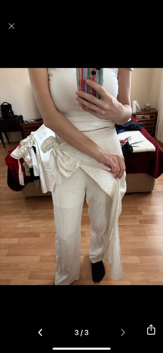 Bohem Tarzı Beyaz Keten Midi Pantolon - Görsel 2