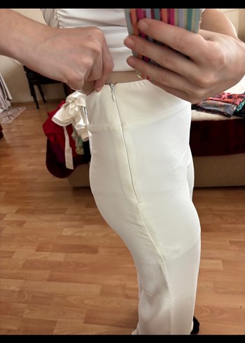 Beyaz Kadın Ofis Kumaş Pantolon - Görsel 2