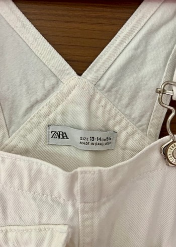 ZARA Düğmeli Beyaz Kız Çocuk Kot Şort Salopet - Görsel 5