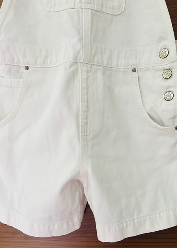 ZARA Düğmeli Beyaz Kız Çocuk Kot Şort Salopet - Görsel 4