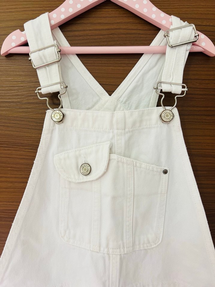 ZARA Düğmeli Beyaz Kız Çocuk Kot Şort Salopet - Görsel 3