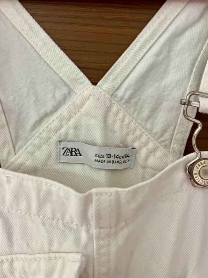 ZARA Düğmeli Beyaz Kız Çocuk Kot Şort Salopet - Görsel 5