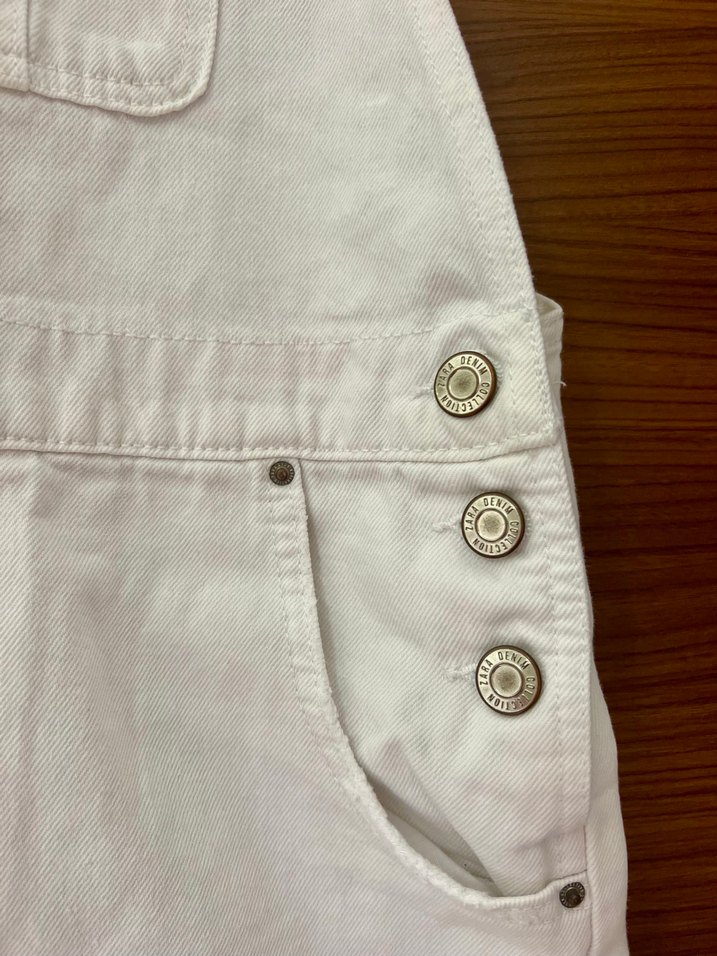 ZARA Düğmeli Beyaz Kız Çocuk Kot Şort Salopet - Görsel 2