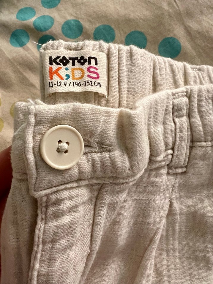 KOTON KİDS 11-12 Beyaz Keten Pilili Bohem Pantolon - Görsel 4