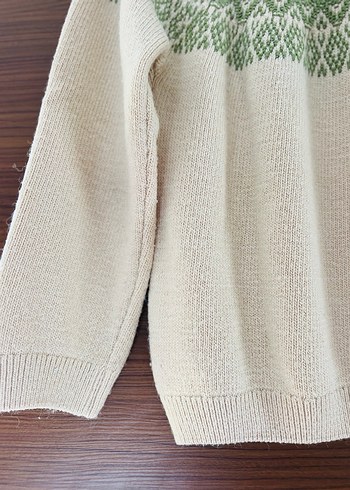 KOTON 9-10 Bohem Stil Beyaz Yeşil Desenli Triko Kazak - Görsel 7