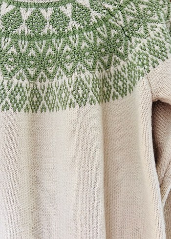 KOTON 9-10 Bohem Stil Beyaz Yeşil Desenli Triko Kazak - Görsel 5