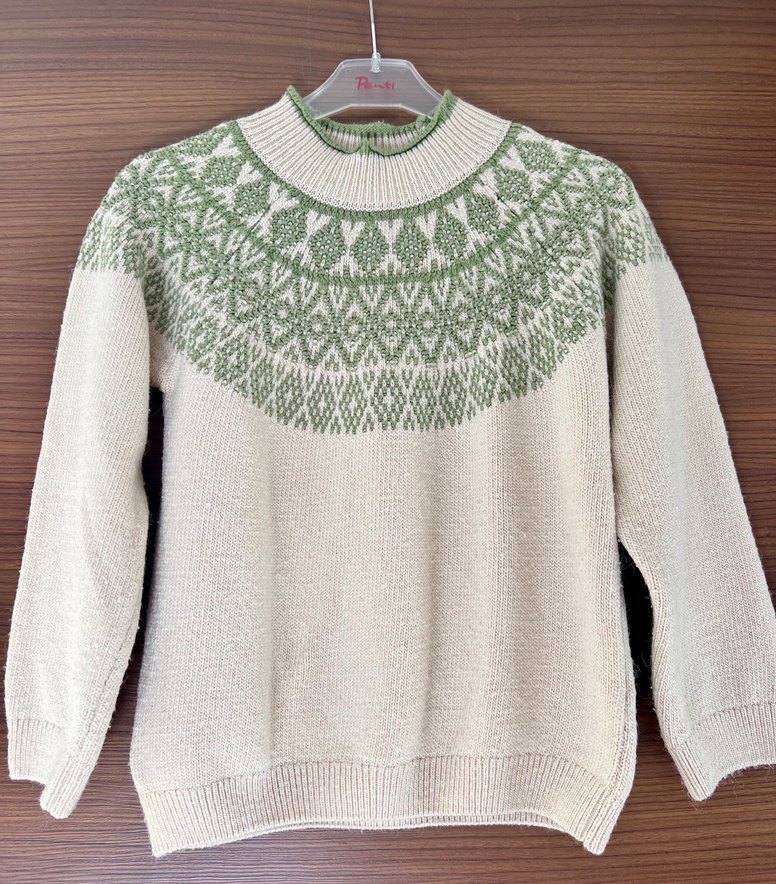 KOTON 9-10 Bohem Stil Beyaz Yeşil Desenli Triko Kazak - Görsel 2