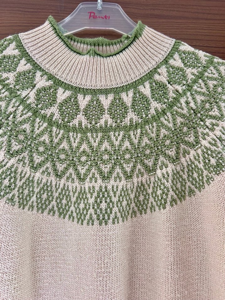 KOTON 9-10 Bohem Stil Beyaz Yeşil Desenli Triko Kazak - Görsel 3