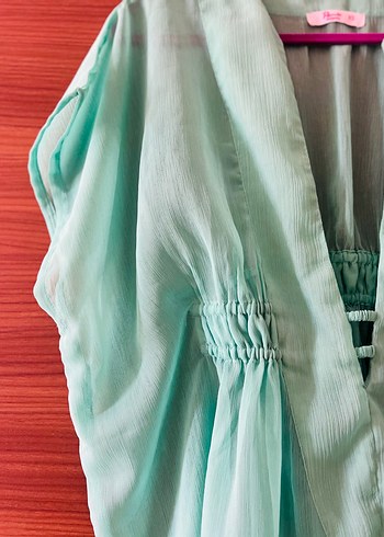 PENTI XS Bohem V Yaka Turkuaz Bağlamalı Plaj Elbisesi - Görsel 4