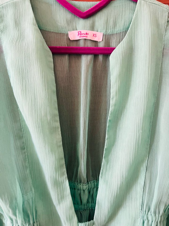 PENTI XS Bohem V Yaka Turkuaz Bağlamalı Plaj Elbisesi - Görsel 3