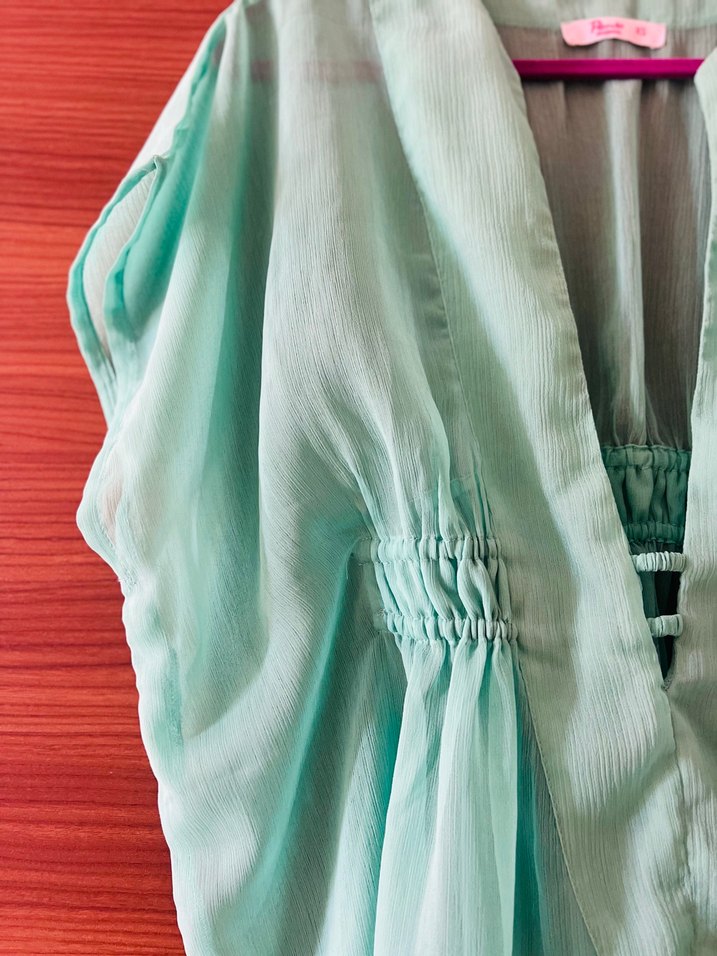 PENTI XS Bohem V Yaka Turkuaz Bağlamalı Plaj Elbisesi - Görsel 4