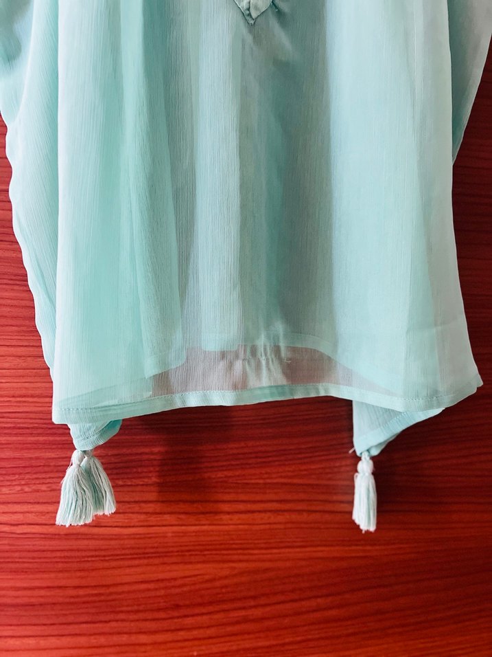 PENTI XS Bohem V Yaka Turkuaz Bağlamalı Plaj Elbisesi - Görsel 5