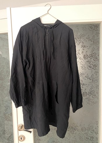 Siyah Midi Uzun Kollu Keten Ceket - Görsel 2