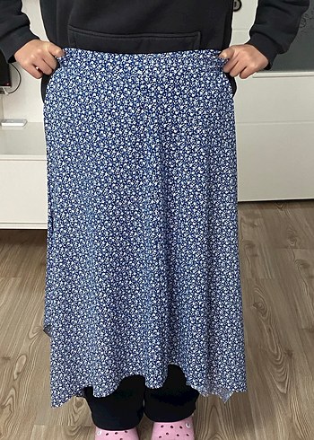 Mavi Rahat Kesim Midi Etek - Görsel 2