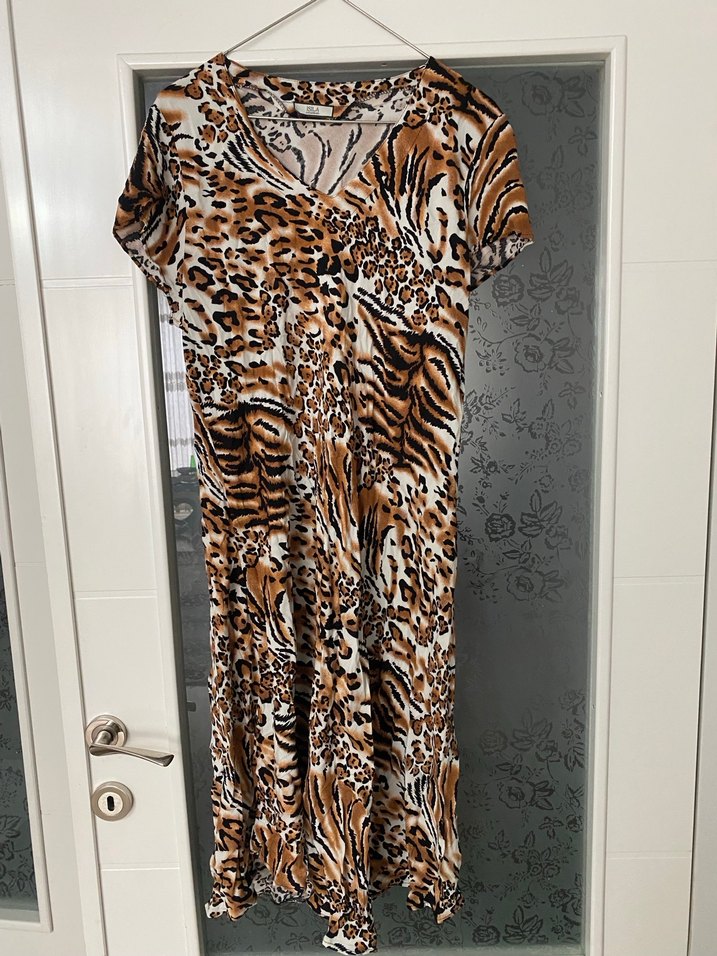 Bohem Tarz Leopar Desenli Uzun Elbise - Görsel 2