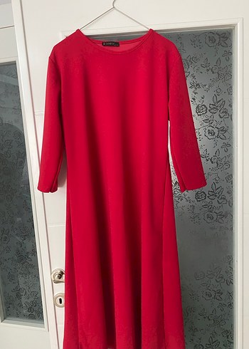 Kırmızı Uzun Kollu Salaş Elbise - Görsel 2